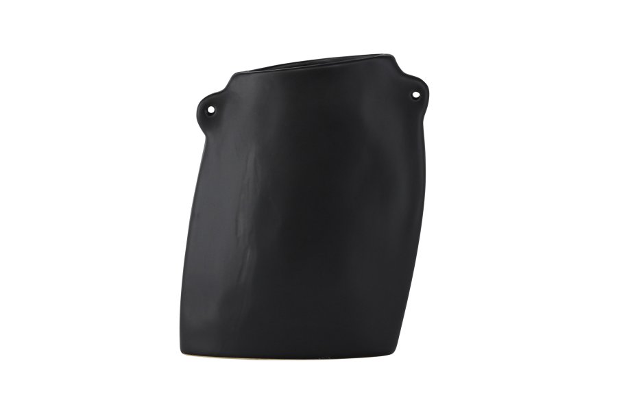 VENTURE DESIGN Vase, m. 2 hndtak - matt sort steinty (14x5x21H)