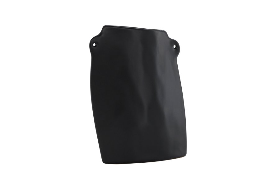 VENTURE DESIGN Vase, m. 2 hndtak - matt sort steinty (14x5x21H)