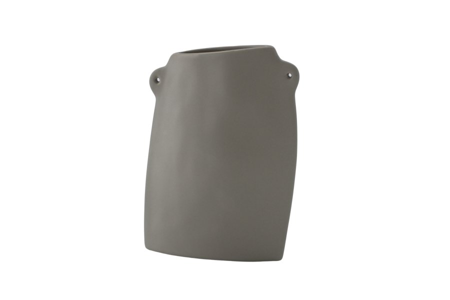 VENTURE DESIGN Vase, m. 2 hndtak - mrkegr steinty (14x5x21H)