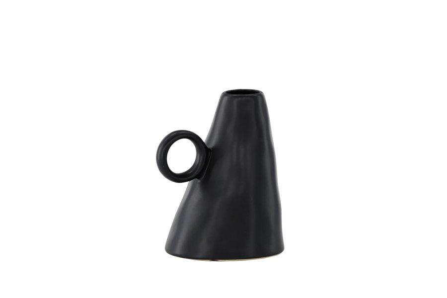 VENTURE DESIGN Ovy vase, m. 1 hndtak - matt svart steinty (14x13x17H)