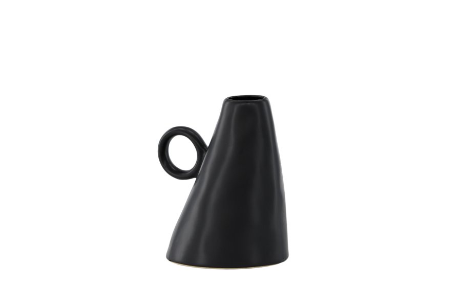 VENTURE DESIGN Ovy vase, m. 1 hndtak - matt svart steinty (14x13x17H)