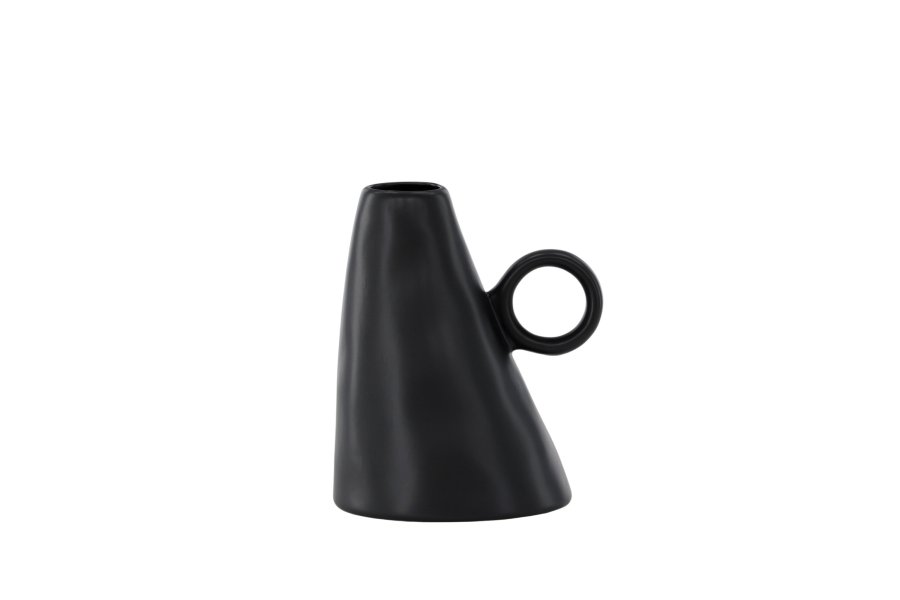 VENTURE DESIGN Ovy vase, m. 1 hndtak - matt svart steinty (14x13x17H)