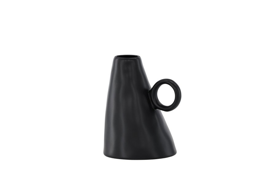 VENTURE DESIGN Ovy vase, m. 1 hndtak - matt svart steinty (14x13x17H)