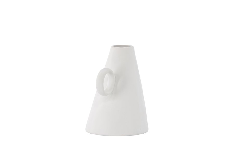 VENTURE DESIGN Ovy vase, m. 1 hndtak - hvitt steinty (14x13x17H)