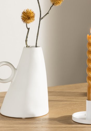 VENTURE DESIGN Ovy vase, m. 1 hndtak - hvitt steinty (14x13x17H)