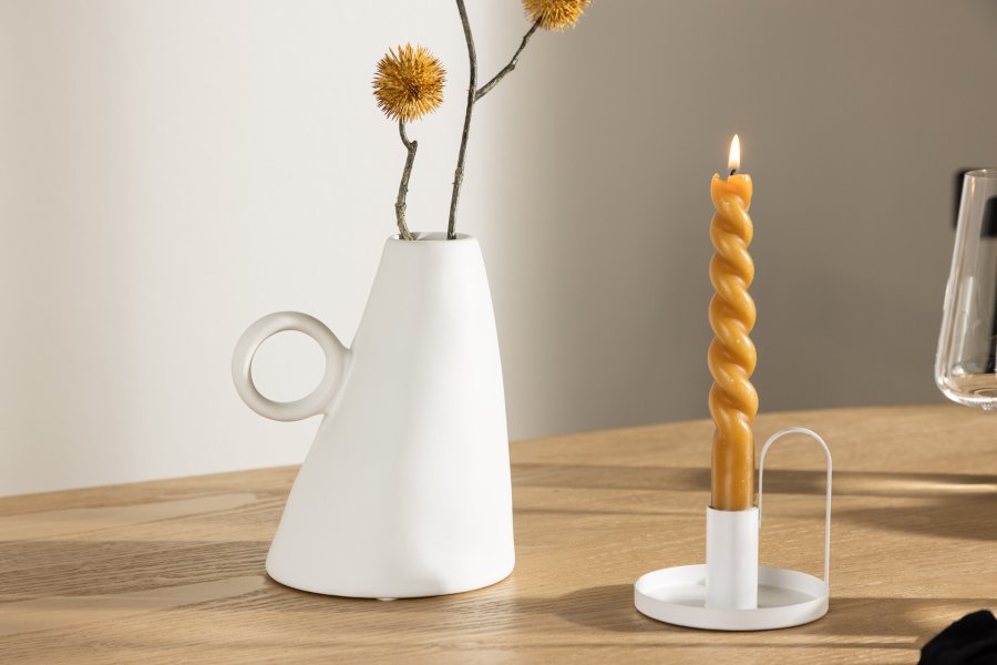 VENTURE DESIGN Ovy vase, m. 1 hndtak - hvitt steinty (14x13x17H)