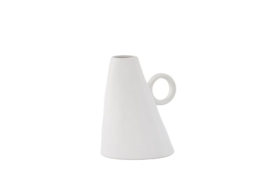 VENTURE DESIGN Ovy vase, m. 1 hndtak - hvitt steinty (14x13x17H)