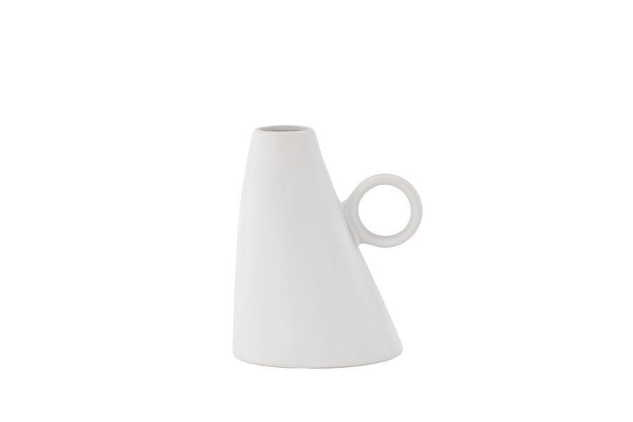 VENTURE DESIGN Ovy vase, m. 1 hndtak - hvitt steinty (14x13x17H)