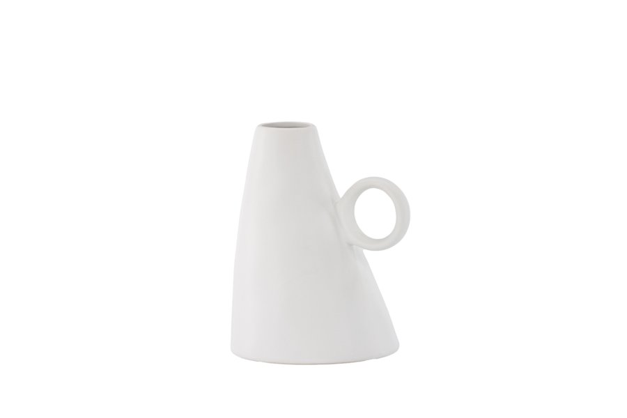 VENTURE DESIGN Ovy vase, m. 1 hndtak - hvitt steinty (14x13x17H)