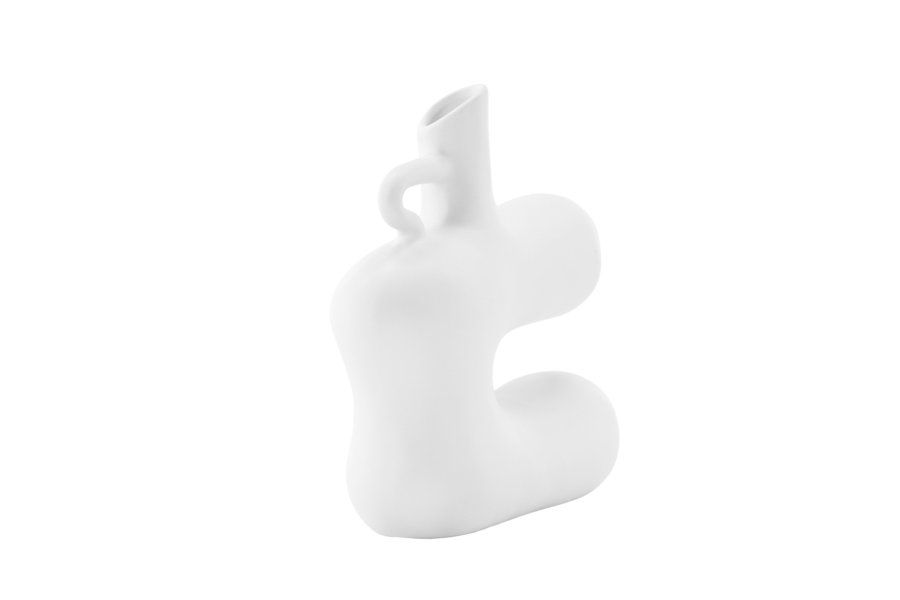 VENTURE DESIGN Dity Vase, mit 1 Griff – weißes Steingut (18 x 7 x 19 H)