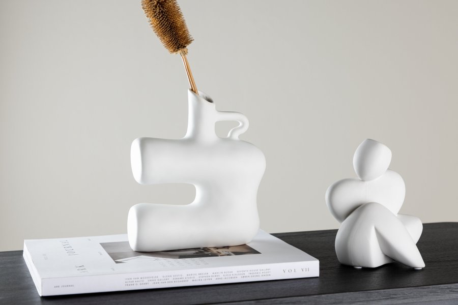 VENTURE DESIGN Dity Vase, mit 1 Griff – weißes Steingut (18 x 7 x 19 H)