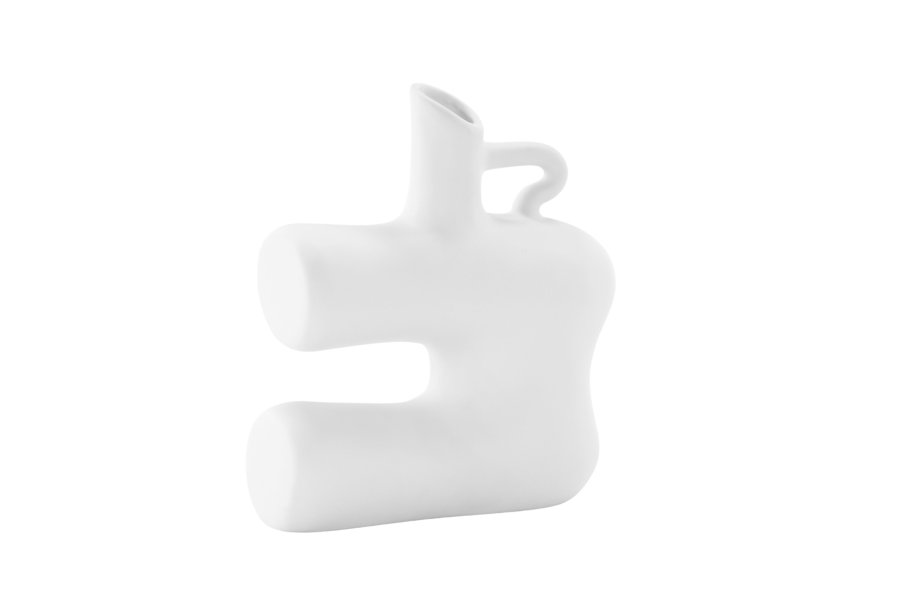 VENTURE DESIGN Dity Vase, mit 1 Griff – weißes Steingut (18 x 7 x 19 H)