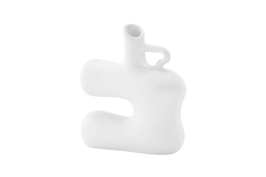 VENTURE DESIGN Dity Vase, mit 1 Griff – weißes Steingut (18 x 7 x 19 H)