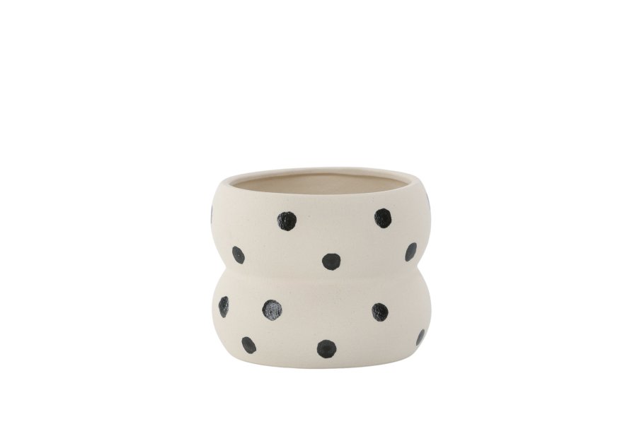 VENTURE DESIGN Dapne potte, rund - hvite/svarte prikker steinty (16x16x13)