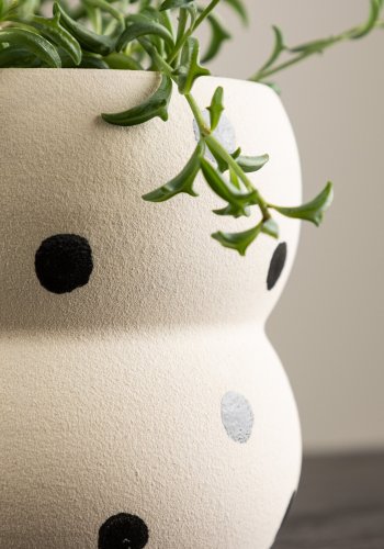 VENTURE DESIGN Dapne potte, rund - hvite/svarte prikker steinty (16x16x13)