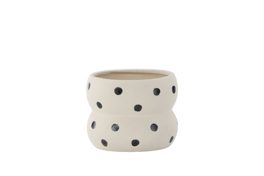 VENTURE DESIGN Dapne potte, rund - hvite/svarte prikker steinty (16x16x13)