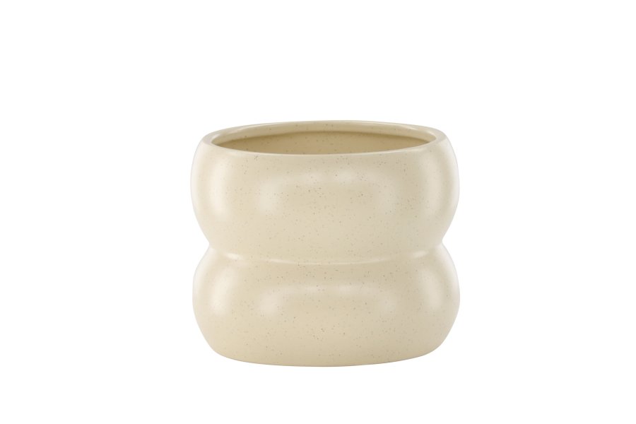 VENTURE DESIGN Dapne gryte, rund - beige/svarte prikker steinty (16x16x13)