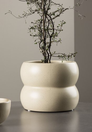 VENTURE DESIGN Dapne gryte, rund - beige/svarte prikker steinty (16x16x13)