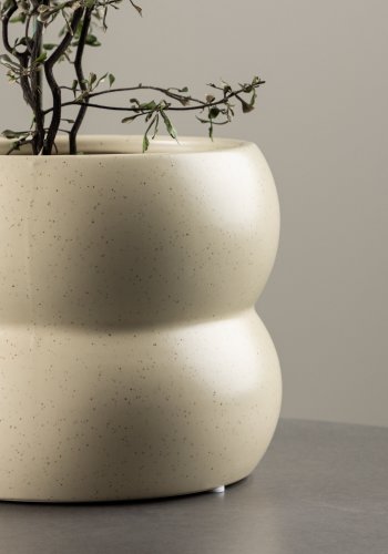 VENTURE DESIGN Dapne gryte, rund - beige/svarte prikker steinty (16x16x13)