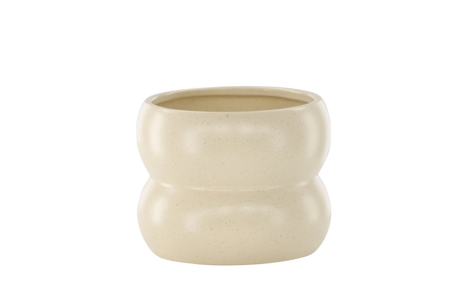 VENTURE DESIGN Dapne gryte, rund - beige/svarte prikker steinty (16x16x13)