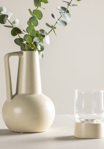 VENTURE DESIGN Lane vase, m. hank - beige/svarte prikker steinty (15x15x22)