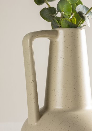 VENTURE DESIGN Lane vase, m. hank - beige/svarte prikker steinty (15x15x22)