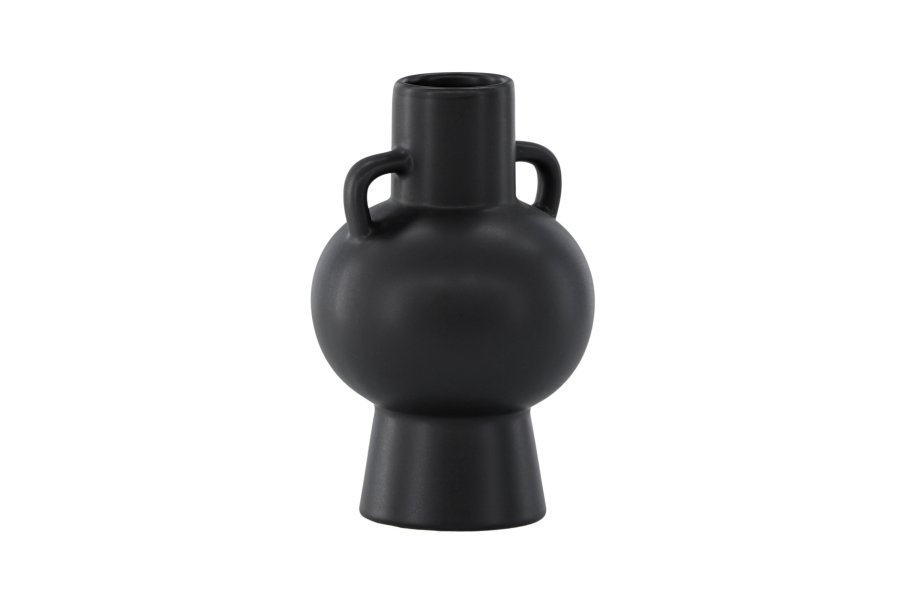 VENTURE DESIGN Cent vase, m. 2 hndtak - matt svart steinty (16x16x24)