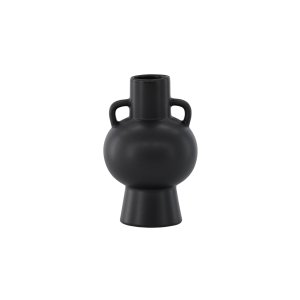 VENTURE DESIGN Cent vase, m. 2 hanke - mat sort stentj (16x16x24)