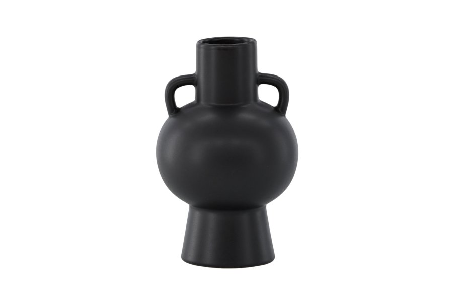 VENTURE DESIGN Cent vase, m. 2 hndtak - matt svart steinty (16x16x24)