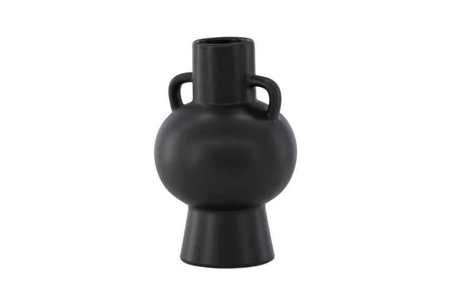 VENTURE DESIGN Cent vase, m. 2 hndtak - matt svart steinty (16x16x24)