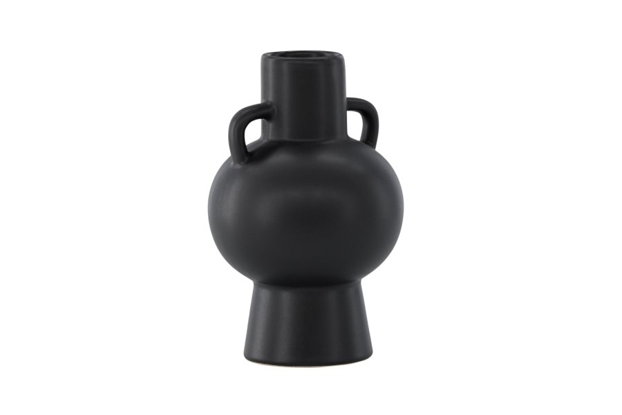 VENTURE DESIGN Cent vase, m. 2 hndtak - matt svart steinty (16x16x24)