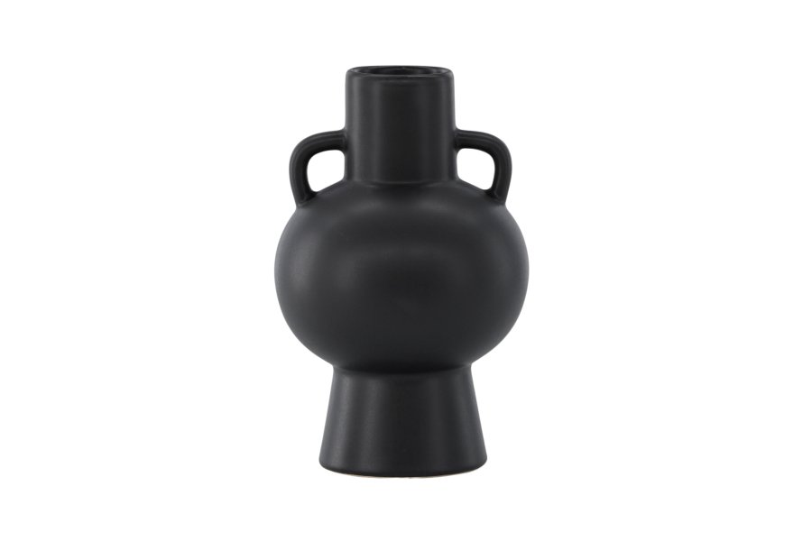 VENTURE DESIGN Cent vase, m. 2 hndtak - matt svart steinty (16x16x24)