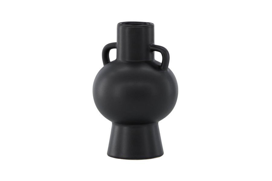 VENTURE DESIGN Cent vase, m. 2 hndtak - matt svart steinty (16x16x24)