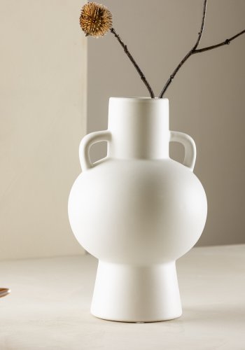 VENTURE DESIGN Cent vase, m. 2 hndtak - matt hvitt steinty (16x16x24)