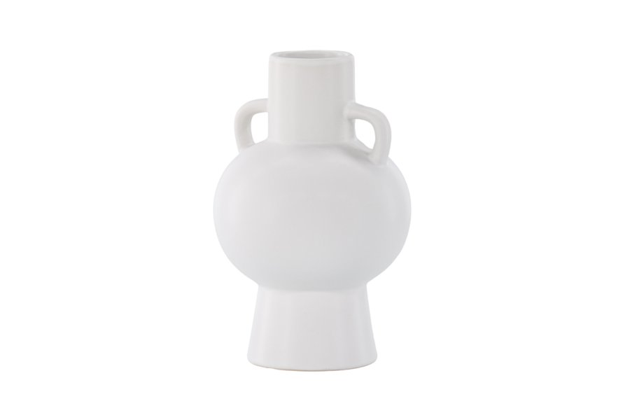 VENTURE DESIGN Cent vase, m. 2 hndtak - matt hvitt steinty (16x16x24)