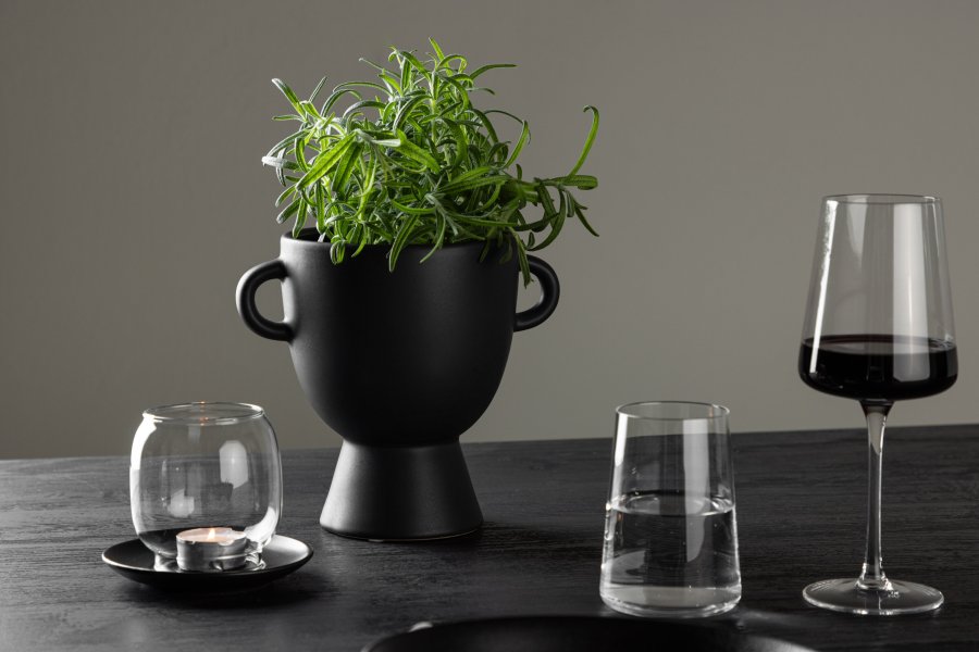 VENTURE DESIGN Cent Pot, mit 2 Griffen – mattschwarzes Steingut (20x14x18)