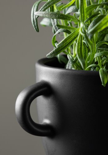 VENTURE DESIGN Cent Pot, mit 2 Griffen – mattschwarzes Steingut (20x14x18)