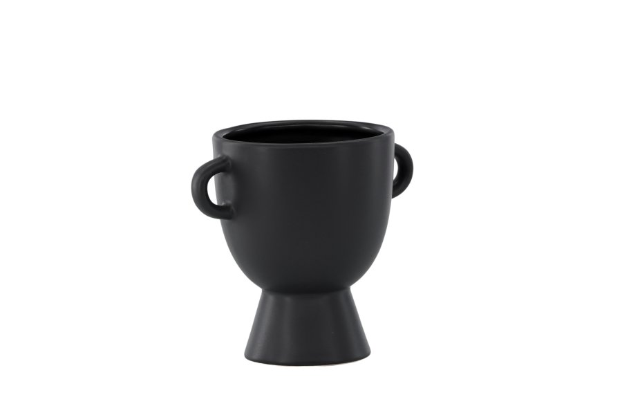 VENTURE DESIGN Cent Pot, mit 2 Griffen – mattschwarzes Steingut (20x14x18)