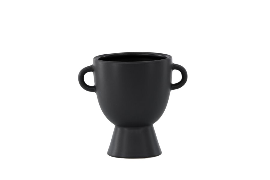 VENTURE DESIGN Cent Pot, mit 2 Griffen – mattschwarzes Steingut (20x14x18)