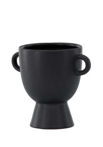 VENTURE DESIGN Cent Pot, mit 2 Griffen – mattschwarzes Steingut (20x14x18)