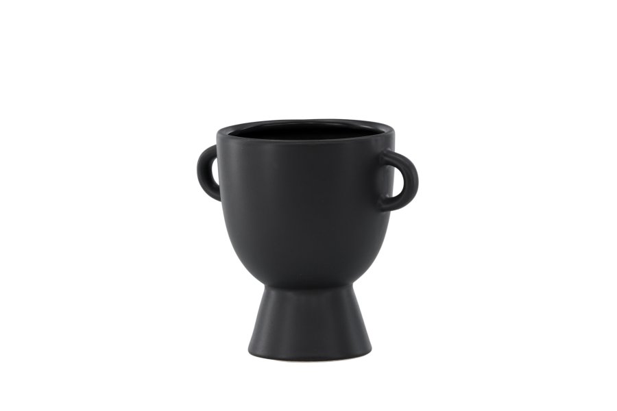 VENTURE DESIGN Cent Pot, mit 2 Griffen – mattschwarzes Steingut (20x14x18)