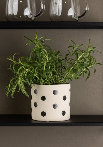 VENTURE DESIGN Sane potte, rund - hvite/svarte prikker steinty (11x11x10)