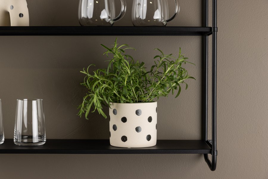 VENTURE DESIGN Sane potte, rund - hvite/svarte prikker steinty (11x11x10)