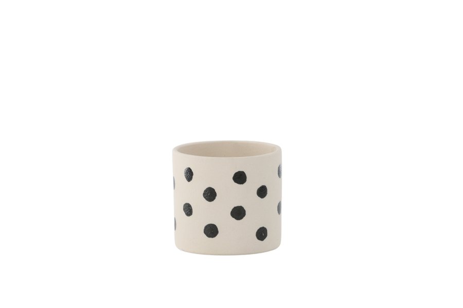 VENTURE DESIGN Sane potte, rund - hvite/svarte prikker steinty (11x11x10)