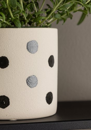 VENTURE DESIGN Sane potte, rund - hvite/svarte prikker steinty (11x11x10)