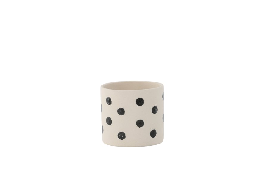 VENTURE DESIGN Sane potte, rund - hvite/svarte prikker steinty (11x11x10)