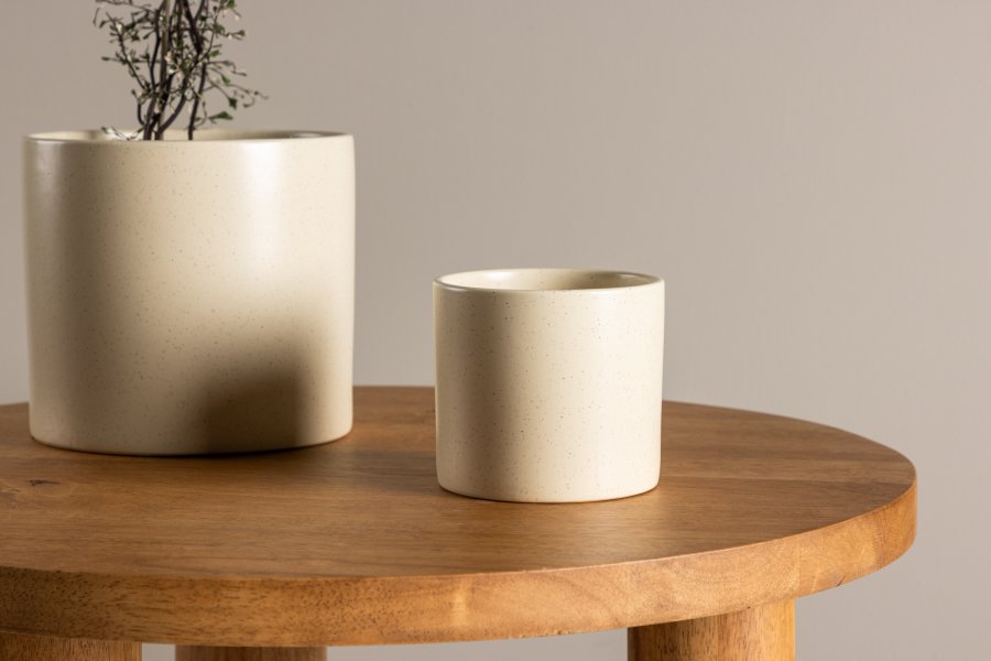 VENTURE DESIGN Sane potte, rund - beige/svarte prikker steinty (11x11x10)