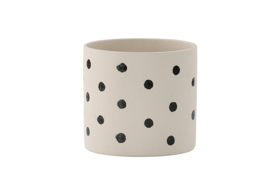 VENTURE DESIGN Sane potte, rund - hvite/svarte prikker steinty (18x18x17)