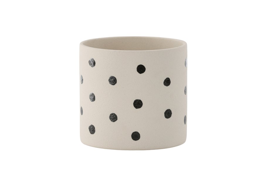 VENTURE DESIGN Sane potte, rund - hvite/svarte prikker steinty (18x18x17)