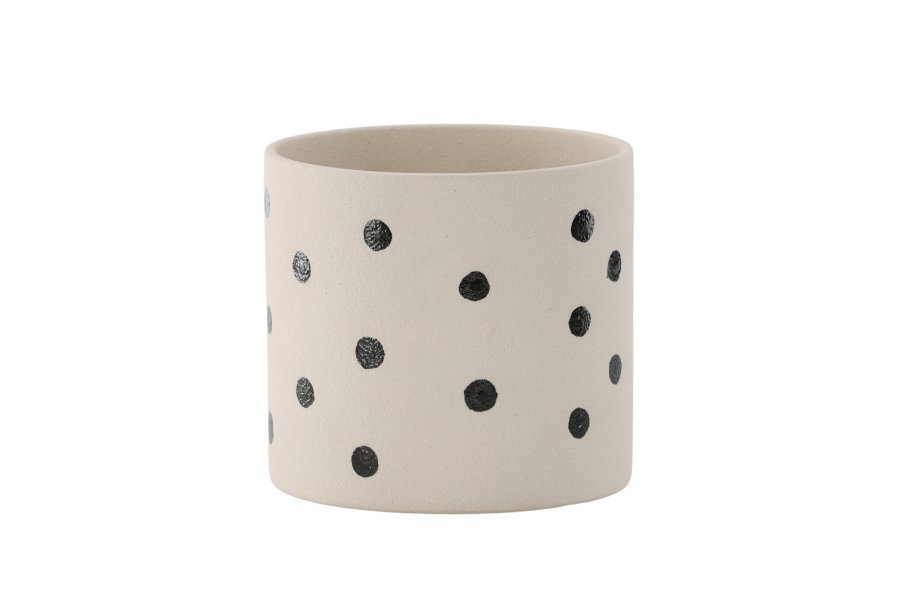 VENTURE DESIGN Sane potte, rund - hvite/svarte prikker steinty (18x18x17)